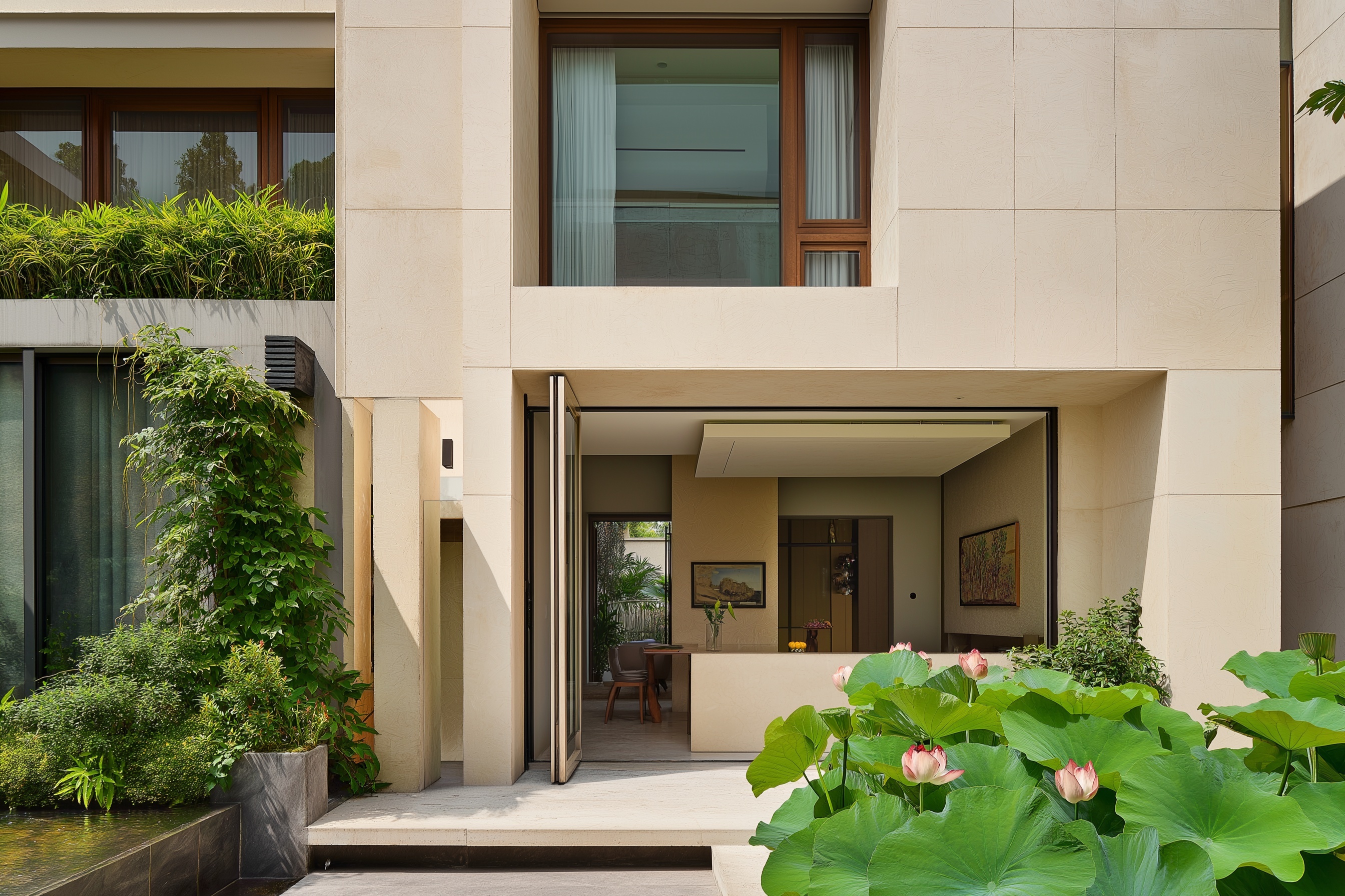 Modern wellness architecture with emerald gardens