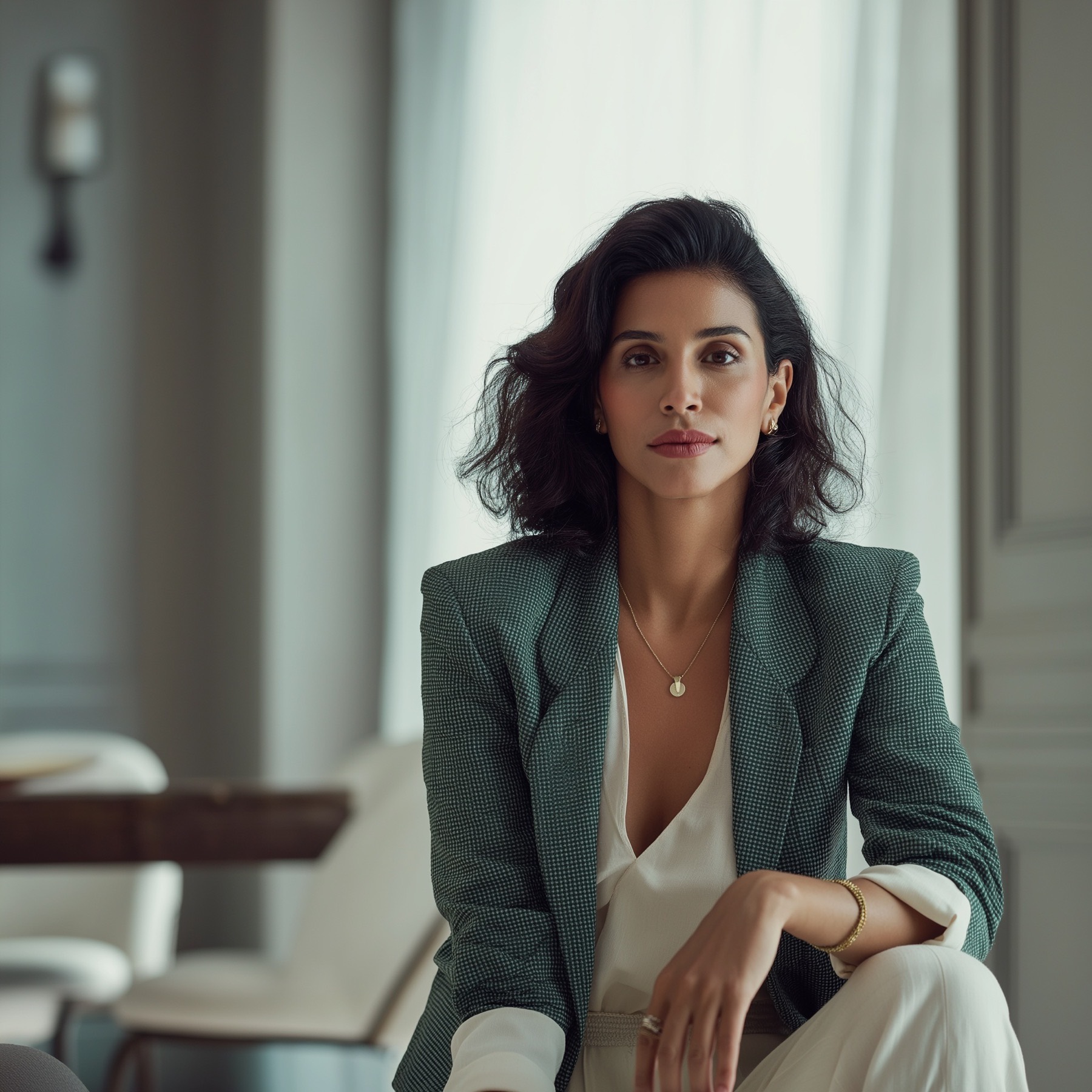 Woman seated in a calm, light-filled interior — Kassy Wellness concierge precision medicine