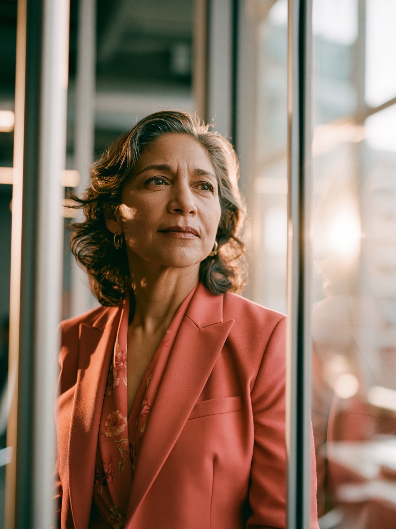 Woman in a coral blazer looking toward the light — Kassy Wellness