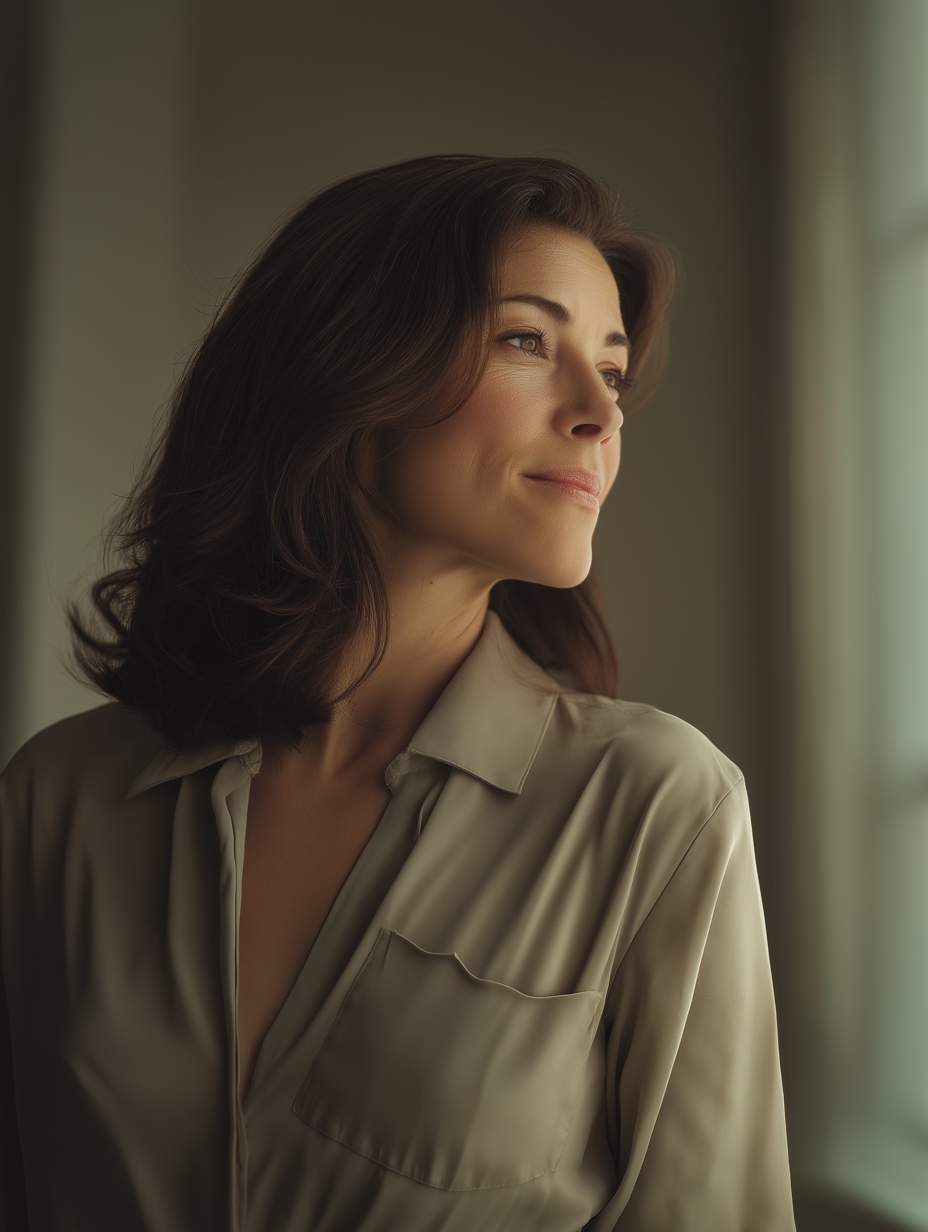 Woman in cream blouse — concierge wellness client