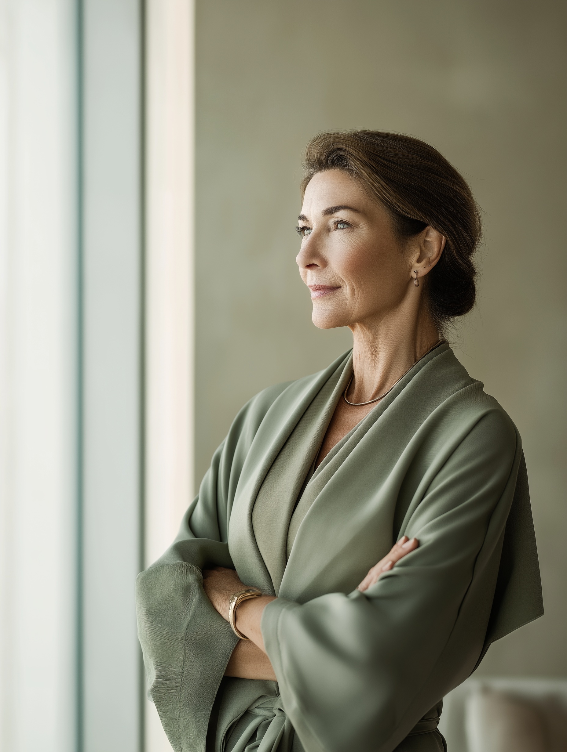 Woman in sage wrap — concierge regenerative medicine